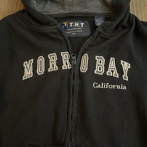 Sweatshirt Black Morro Bay full zipper with hood.  Unisex. size Large Kids.